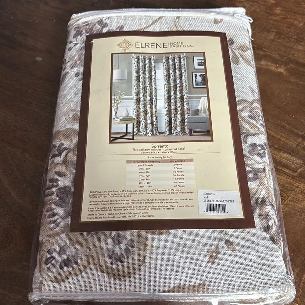 Elrene Home Sorrento Jacobean Floral Darkening single panel, 52 x 84” Natural